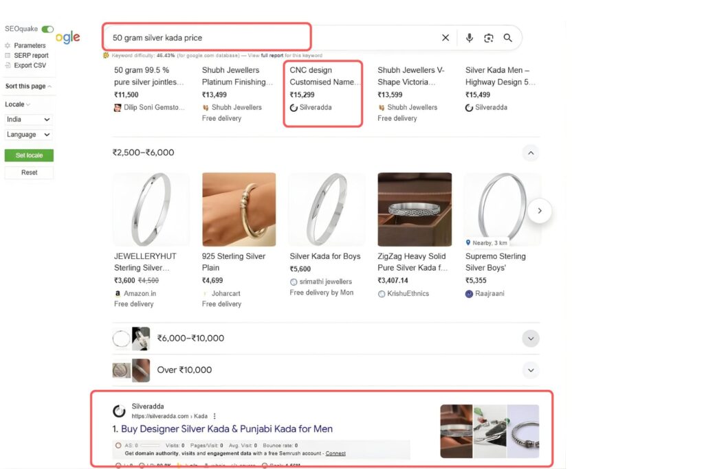 50 gram silver kada price Keyword Result