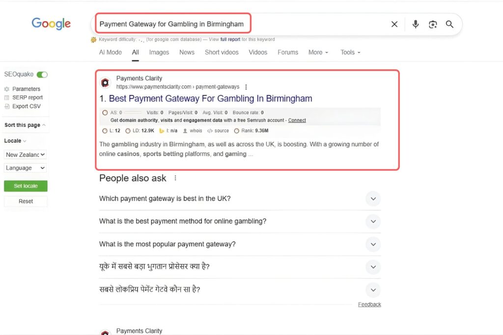 Payment Gateway for Gambling in Birmingham Keyword Result