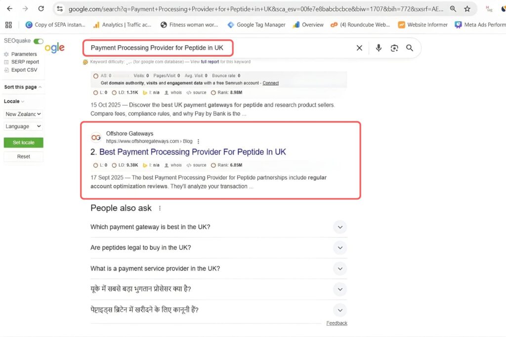 Payment Processing Provider for Peptide in UK Keyword Result