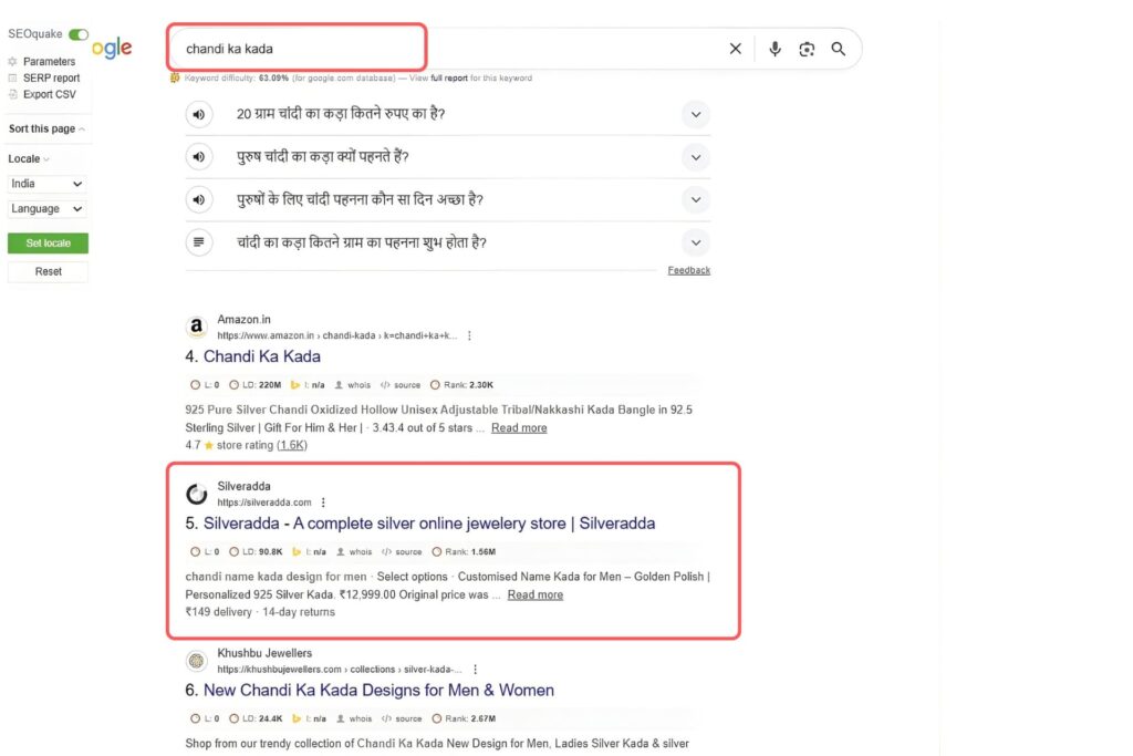 chandi ka kada Keyword Result