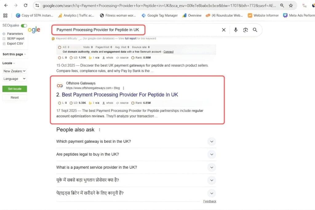 Payment Processing Provider for Peptide in UK Keyword Result